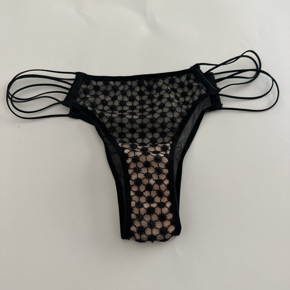 Victoria's Secret Black and Beige Sheer Lace Tanga